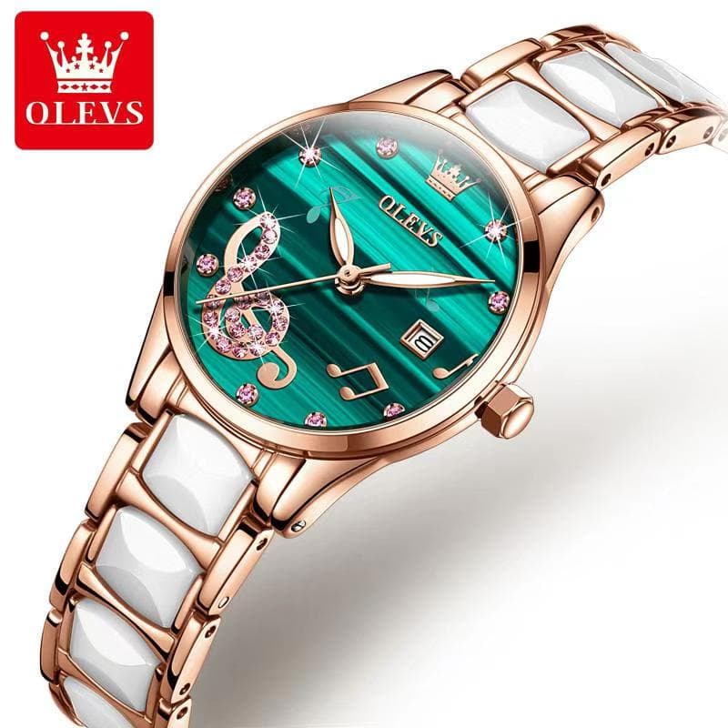 Olevs 3605 Fashion Diamond Ceramic Quartz Waterproof Watch For Ladies Wrist Watch